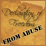 Parchment paper background with Declaration of Freedom written in fancy text and From Abuse stamped on