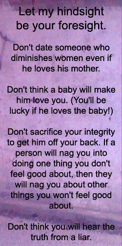 I now understand that no choice he presented to me would end the abuse. I left the Army-abuse continued. Got pregnant-abuse continued. Doing as told=abuse.