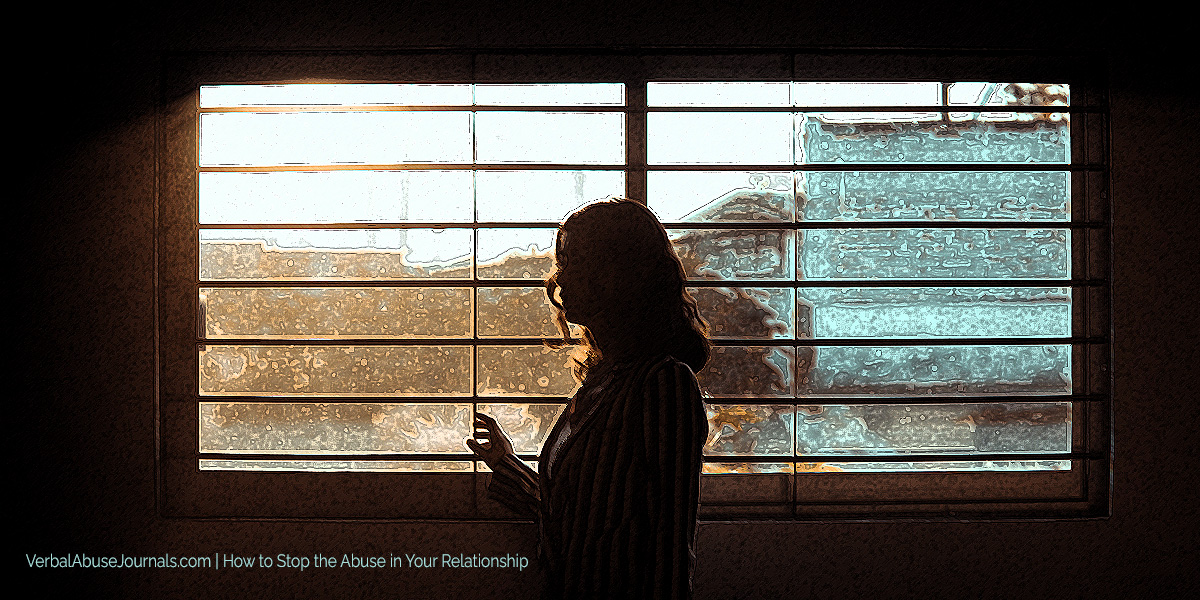 Woman in front of a window. The room is abuzz with energy because she's thinking so hard about how to stop the abuse in her relationship.